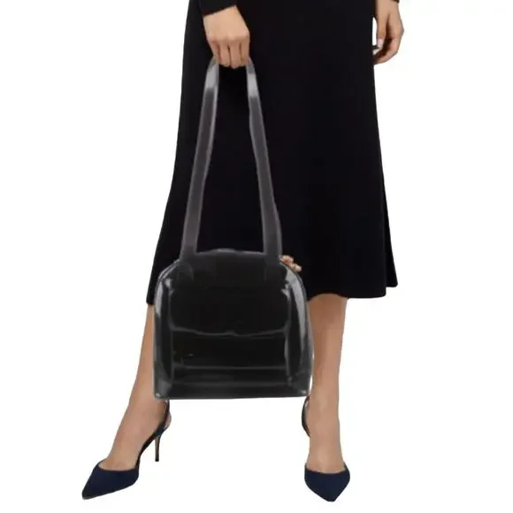 Gucci LARGE SIZE Patent Leather BLACK Shoulder Bag 12"x10" Double Straps Bamboo